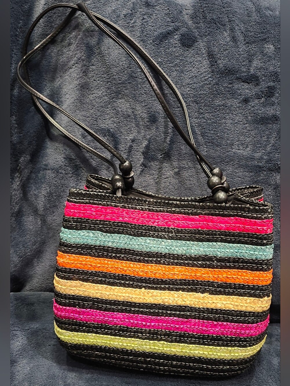 Colorful Striped Woven Shoulder Bag Purse Like New Condition